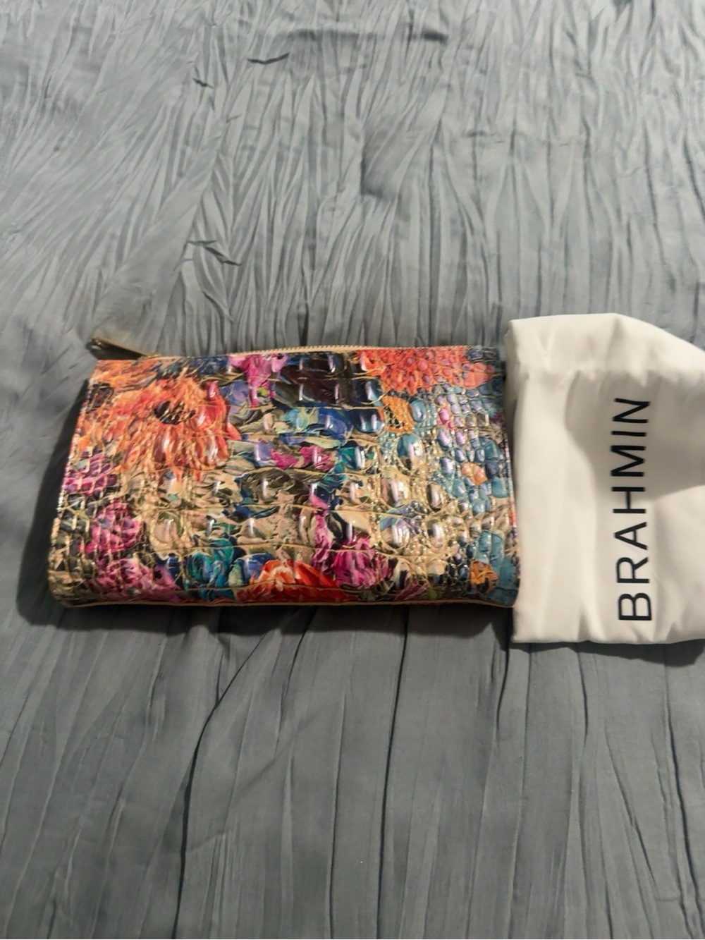Brahmin Multicolor Floral Croc-Embossed Leather Zip Wallet